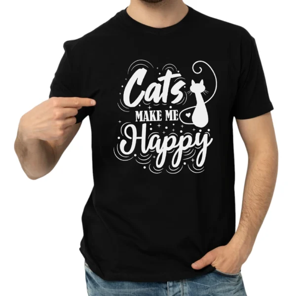 Cat Make Me Happy Tshirt - Black