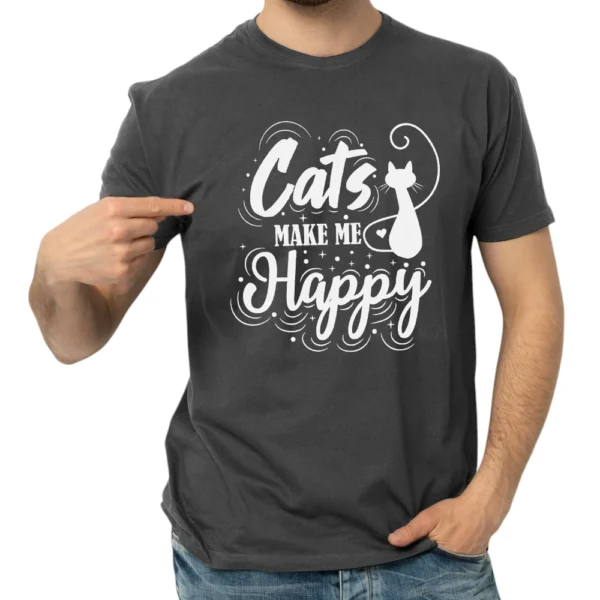 Cat Make Me Happy Tshirt - Dark Grey