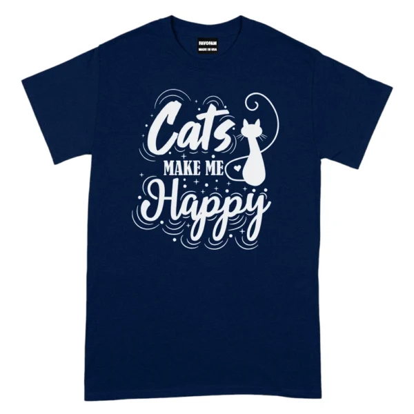 Cat Make Me Happy Tshirt - Navy