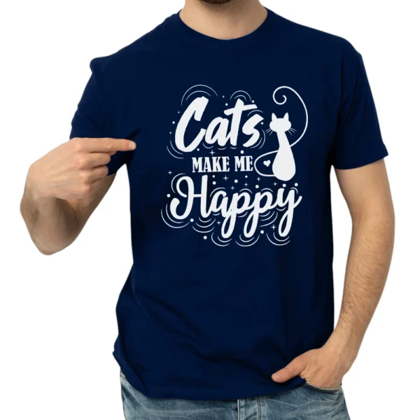 Cat Make Me Happy Tshirt - Navy