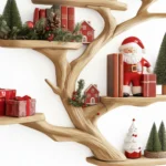 Floating Tree Bookshelf – Mid-Century Wall-Mounted Bookcase, Handmade Xmas Tree Shelf & Rustic Home Decor