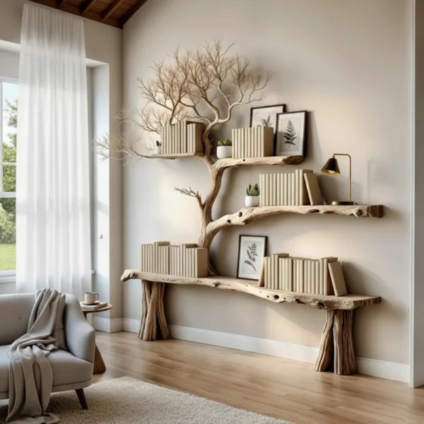 Handcrafted Console Table with Tree Branch Legs - Natural Barn & Pallet Wood