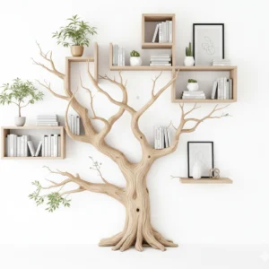 Handcrafted Tree Branch Bookshelf - Rustic Wooden Wall Decor