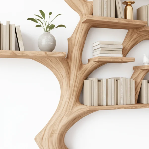 Handcrafted Tree Branch Bookshelf - Solid Wood Wall-Mounted Display