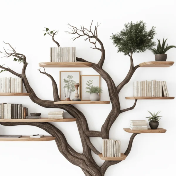 Tree Bookshelf - Handcrafted Solid Wood Wall-Mounted Bookcase