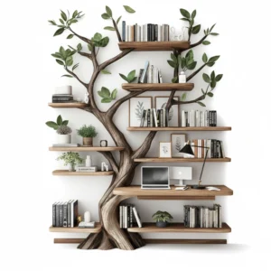 Tree Bookshelf - Handcrafted Wall-Mounted Bookcase In Natural Wood