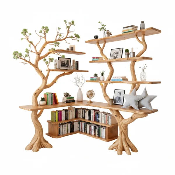 Tree-Inspired Corner Shelf - Handmade Wooden Wall Sculpture with Upcycled Materials