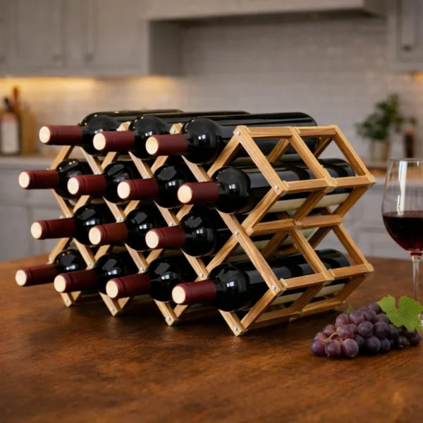The Artisan Lattice – 10-Bottle Expandable Solid Wood Wine Gallery