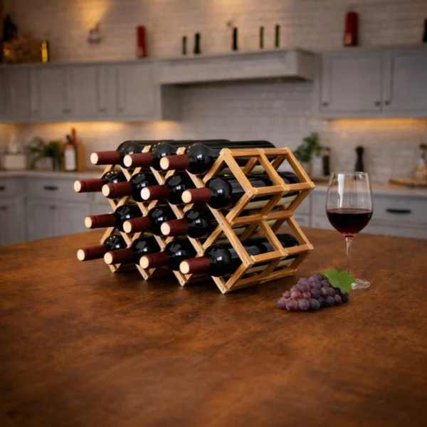 The Artisan Lattice – 10-Bottle Expandable Solid Wood Wine Gallery