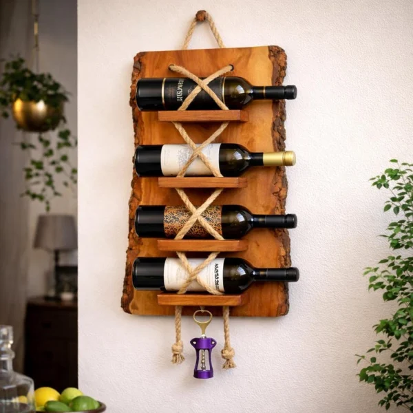 The Raw Edge & Rope Sentinel – Handcrafted Live Edge Wall Wine Gallery