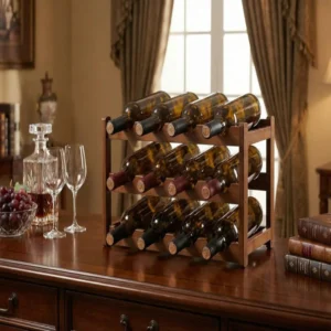 The Twelve-Bottle Vineyard Trestle – 3-Tier Solid Wood Wine Gallery (1)
