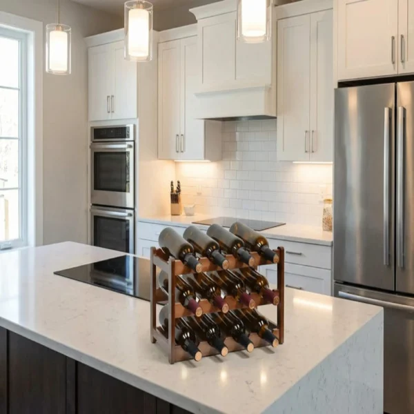 The Twelve-Bottle Vineyard Trestle – 3-Tier Solid Wood Wine Gallery