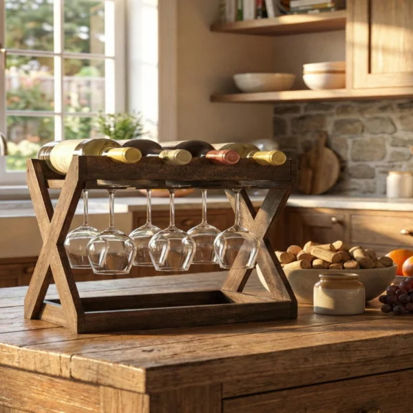 The Walnut Sommelier Station – 3-in-1 Tabletop Wine & Stemware Gallery
