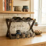 The Walnut Sommelier Station – 3-in-1 Tabletop Wine & Stemware Gallery
