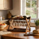 The Walnut Sommelier Station – 3-in-1 Tabletop Wine & Stemware Gallery